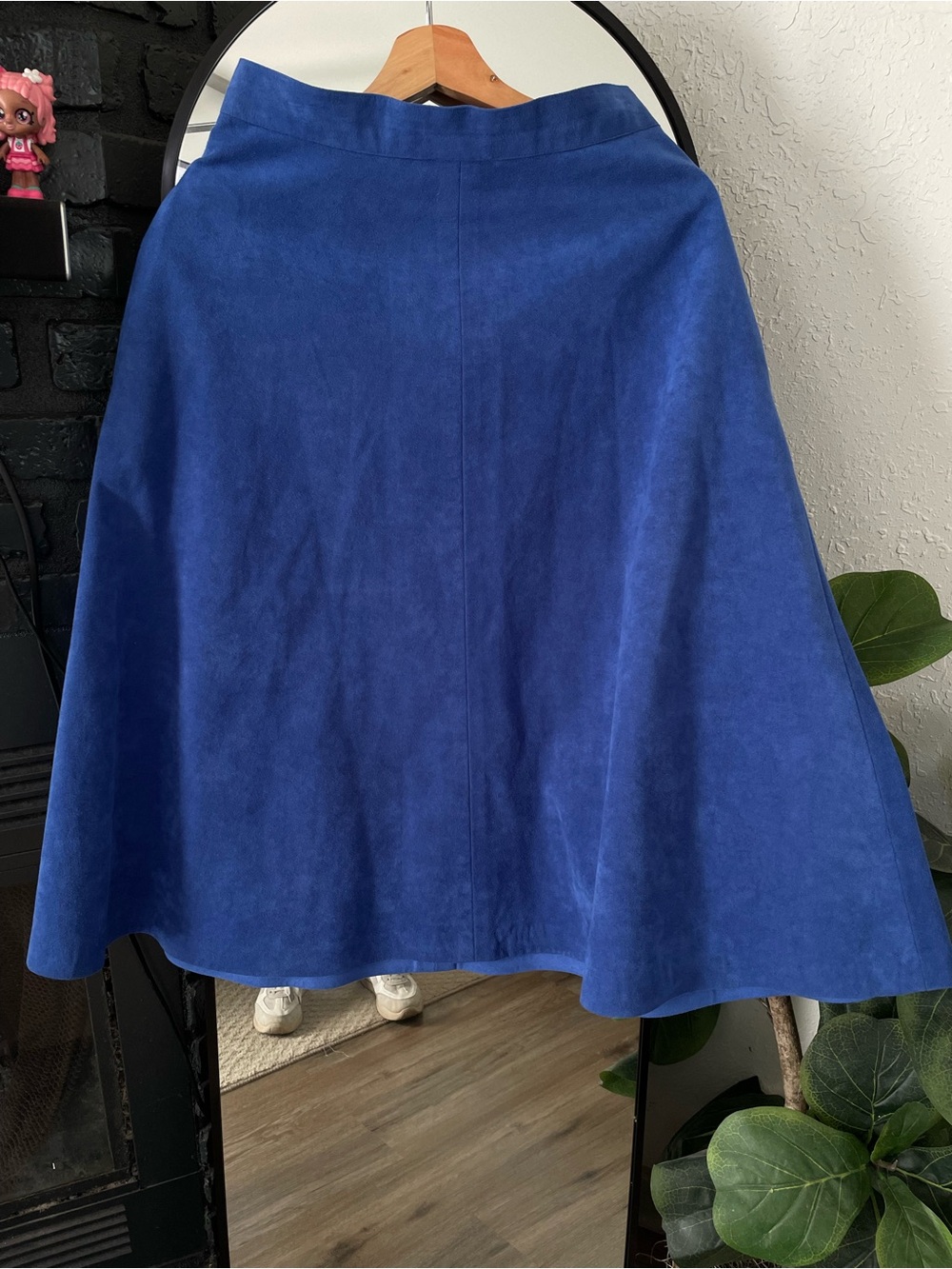 Classic A-Line Blue Suede Midi Skirt
